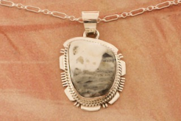 Genuine Genuine White Buffalo Turquoise Sterling Silver Navajo Pendant